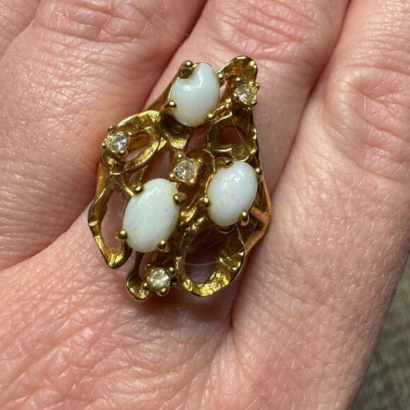 18k Gold Plated Opal Cluster Ring - Picture 1 of 12